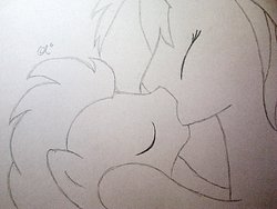 Size: 1032x774 | Tagged: safe, artist:rd97, rainbow dash, soarin', g4, female, kissing, male, ship:soarindash, shipping, straight, traditional art