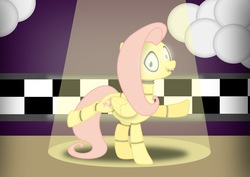 Size: 1052x744 | Tagged: safe, fluttershy, five nights at aj's, g4, crossover, female, five nights at freddy's, flutterbot, flutterchica, looking at you, solo