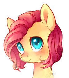Size: 486x546 | Tagged: safe, artist:ghst-qn, fluttershy, pegasus, pony, g4, alternate hairstyle, bust, cute, female, portrait, short hair, short mane, shyabetes, simple background, smiling, solo, white background
