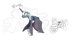 Size: 1280x689 | Tagged: safe, artist:darkflame75, nightmare moon, princess luna, oc, lunadoodle, g4, dialogue, sketch