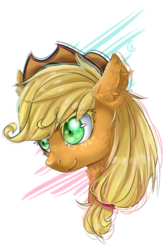 Size: 994x1484 | Tagged: safe, artist:cheshirkas, applejack, g4, ear fluff, female, floppy ears, smiling, solo