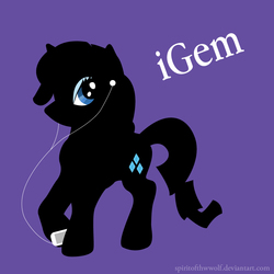 Size: 900x900 | Tagged: safe, artist:spiritofthwwolf, rarity, pony, unicorn, g4, earbuds, eyeshadow, female, ipod, ipod ad spoof, makeup, mare, mp3 player, parody, purple background, silhouette, simple background, solo