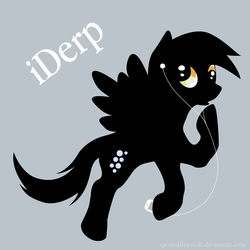 Size: 900x900 | Tagged: safe, artist:spiritofthwwolf, derpy hooves, pegasus, pony, g4, earbuds, female, gray background, ipod, ipod ad spoof, mare, mp3 player, parody, silhouette, simple background, solo