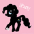 Size: 900x900 | Tagged: safe, artist:spiritofthwwolf, pinkie pie, earth pony, pony, g4, earbuds, female, ipod, ipod ad spoof, mare, mp3 player, parody, pink background, silhouette, silhouette with eyes, simple background, smiling, solo