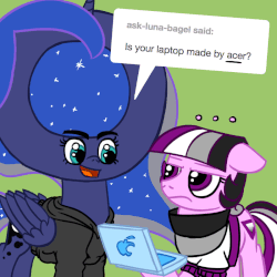 Size: 800x800 | Tagged: safe, artist:thedragenda, princess luna, food pony, original species, ask-acepony, g4, animated, asexual, asexual pride flag, computer, female, laptop computer, luna bagel, pride, pun, tumblr