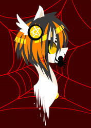 Size: 500x706 | Tagged: safe, artist:snow angel, oc, oc only, oc:spider, black sclera, pixiv, solo