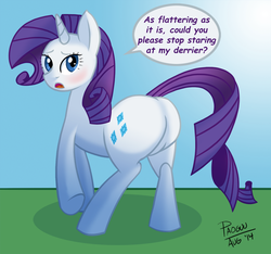Size: 960x900 | Tagged: safe, artist:paoguu, rarity, pony, unicorn, g4, butt, female, looking at you, plot, solo