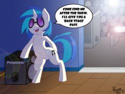 Size: 1200x900 | Tagged: safe, artist:paoguu, dj pon-3, vinyl scratch, pony, unicorn, g4, bipedal, female, implied anal, implied sex, innuendo, mare, product placement, solo
