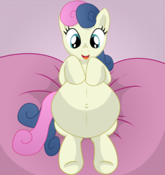 Size: 10200x10800 | Tagged: safe, artist:xniclord789x, bon bon, sweetie drops, g4, absurd resolution, belly, belly button, big belly, female, pregnant, sitting, solo