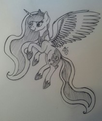 Size: 1079x1280 | Tagged: safe, artist:iraincloud, princess luna, lunadoodle, g4, female, monochrome, solo, traditional art