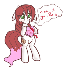 Size: 1008x1068 | Tagged: safe, artist:jessy, oc, oc only, oc:palette swap, earth pony, pony, tumblr:ask palette swap, be mine, bipedal, blushing, simple background, solo, valentine, white background