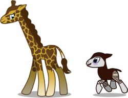 Size: 1112x860 | Tagged: safe, artist:thelastgherkin, oc, oc only, oc:mocha, giraffe, okapi, blush sticker, blushing, duo, simple background, transparent background