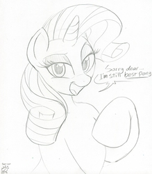 Size: 783x893 | Tagged: safe, artist:badgerben, rarity, g4, best pony, dialogue, female, monochrome, solo