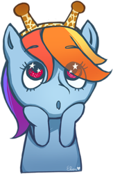 Size: 326x500 | Tagged: safe, artist:elisabethheart, rainbow dash, giraffe, g4, female, headband, meme, ossicones, rainbow girrash, simple background, solo, transparent background, wingding eyes