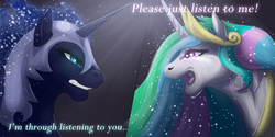 Size: 3993x2000 | Tagged: safe, artist:xgalaxystargazerx, nightmare moon, princess celestia, g4, duo, high res