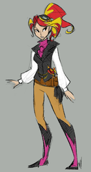 Size: 449x851 | Tagged: safe, artist:egophiliac, sunset shimmer, human, steamquestria, g4, clothes, female, humanized, solo, steampunk