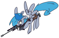 Size: 1330x851 | Tagged: safe, artist:inlucidreverie, oc, oc only, oc:sapphire sights, fallout equestria, angry, gun, rifle, sketch, sniper, solo