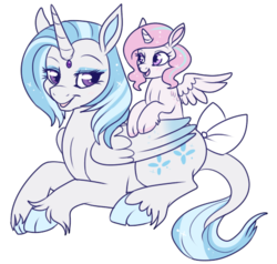 Size: 482x459 | Tagged: safe, artist:lulubell, majesty, princess celestia, alicorn, classical unicorn, pony, g1, g4, alicornified, cloven hooves, colored hooves, duo, female, filly, foal, horn, leonine tail, mare, mother and child, mother and daughter, prone, race swap, simple background, transparent background, unshorn fetlocks