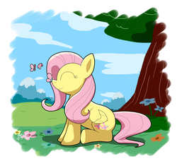 Size: 2745x2501 | Tagged: safe, artist:riodile, fluttershy, butterfly, g4, butterfly on nose, female, high res, insect on nose, solo