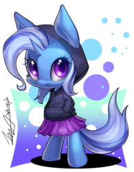 Size: 2304x2949 | Tagged: safe, artist:jggjqm522, trixie, pony, unicorn, g4, bipedal, clothes, female, high res, hoodie, mare, skirt, solo