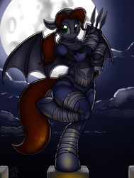 Size: 1984x2631 | Tagged: safe, artist:badgerben, bat pony, anthro, unguligrade anthro, arm hooves, kunai, nintendo, sheik, solo, the legend of zelda