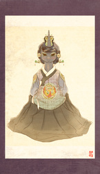 Size: 1745x3018 | Tagged: safe, artist:mrs1989, princess luna, semi-anthro, g4, alternate hairstyle, clothes, female, hanbok, korea, solo