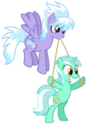 Size: 6378x8862 | Tagged: safe, artist:cultleaderfluttershy, cloudchaser, lyra heartstrings, pegasus, pony, unicorn, g4, absurd resolution, bipedal, humie, mouth hold, rope, simple background, transparent background, vector
