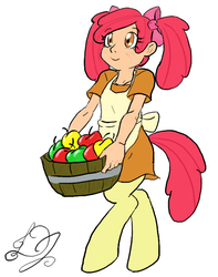 Size: 575x731 | Tagged: safe, artist:dj-black-n-white, oc, oc only, oc:peach, satyr, basket, clothes, offspring, parent:apple bloom, solo