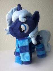 Size: 720x960 | Tagged: dead source, safe, artist:alexcreations, princess luna, alicorn, pony, g4, clothes, female, filly, irl, photo, plushie, scarf, socks, solo, striped socks, woona