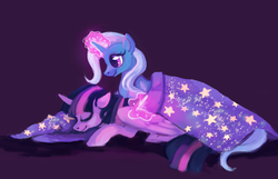 Size: 1280x823 | Tagged: safe, artist:tracymod, trixie, twilight sparkle, alicorn, pony, g4, female, lesbian, magic, mare, ship:twixie, shipping, simple background, sleeping, twilight sparkle (alicorn)