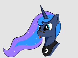 Size: 4000x3000 | Tagged: safe, princess luna, g4, :p, :t, bust, female, paintbrush, silly, simple background, smiling, solo, tongue out