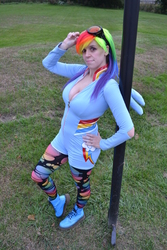 Size: 3072x4608 | Tagged: safe, artist:onehitwonder, rainbow dash, human, g4, breasts, busty rainbow dash, cleavage, cosplay, female, irl, irl human, photo