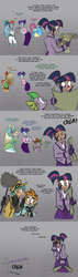 Size: 900x3189 | Tagged: safe, artist:egophiliac, applejack, fluttershy, pinkie pie, rainbow dash, rarity, snails, snips, spike, twilight sparkle, human, robot, steamquestria, g4, artificial intelligence, bustle, chimney sweep, clothes, comic, facepalm, gray background, humanized, implied trixie, inconvenient trixie, malfunction, mane six, offscreen character, simple background, steampunk, underwear, victorian