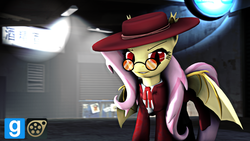 Size: 1920x1080 | Tagged: safe, artist:whiteskypony, fluttershy, g4, 3d, adventure in the comments, alucard, alushy, clothes, crossover, female, flutterbat, glasses, hat, hellsing, solo, source filmmaker