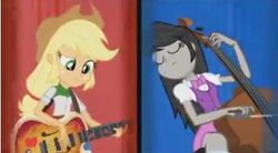 Size: 641x355 | Tagged: safe, screencap, applejack, octavia melody, equestria girls, g4, my little pony equestria girls: rainbow rocks, cello, musical instrument, under our spell