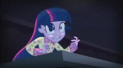 Size: 640x354 | Tagged: safe, screencap, twilight sparkle, equestria girls, g4, my little pony equestria girls: rainbow rocks, blushing, clothes, pajamas