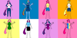 Size: 2000x1000 | Tagged: safe, artist:justinandrew1984-1, applejack, fluttershy, pinkie pie, rainbow dash, rarity, twilight sparkle, anthro, g4, 1000 hours in ms paint, collage, mane six, ms paint, twilight sparkle (alicorn)