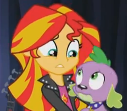 Size: 521x454 | Tagged: safe, screencap, spike, sunset shimmer, dog, equestria girls, g4, my little pony equestria girls: rainbow rocks, spike the dog, spikelove