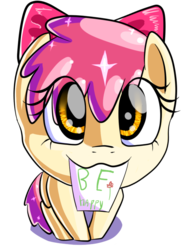 Size: 520x720 | Tagged: safe, artist:yay-yay, apple bloom, earth pony, pony, g4, adorabloom, cute, female, filly, foal, note, simple background, solo, transparent background