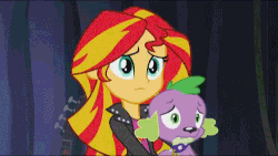Size: 500x282 | Tagged: safe, screencap, spike, sunset shimmer, dog, equestria girls, g4, my little pony equestria girls: rainbow rocks, animated, spike the dog