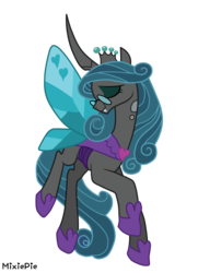 Size: 3000x4153 | Tagged: safe, artist:mixiepie, queen chrysalis, changeling, changeling queen, g4, crown, female, glasses, good side, jewelry, mirror universe, regalia, reversalis, simple background, solo, transparent background, vector