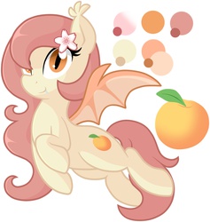 Size: 2438x2573 | Tagged: safe, artist:furrgroup, oc, oc only, oc:peach blossom, bat pony, pony, color palette, floating, flying, high res, simple background, solo, white background
