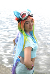 Size: 3072x4608 | Tagged: safe, rainbow dash, human, g4, cosplay, irl, irl human, midriff, photo