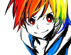 Size: 452x353 | Tagged: dead source, safe, artist:re_ghotion, rainbow dash, human, g4, female, humanized, smiling, smirk, solo