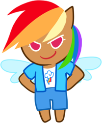 Size: 303x365 | Tagged: safe, artist:re_ghotion, rainbow dash, g4, cookie run, cookiefied, female, gingerbread (food), gingerbread man, smiling, solo