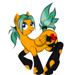 Size: 1079x1142 | Tagged: safe, artist:fourze-pony, oc, oc only, pegasus, pony, card suits, female, green hair, kneesocks, mare, orange, solo