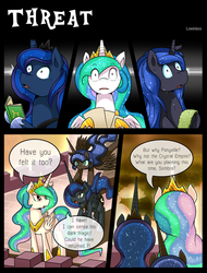 Size: 1752x2300 | Tagged: safe, artist:vavacung, nightmare moon, princess celestia, princess luna, comic:to love god - to love mortal, fanfic:anthropology, g4, comic, duality