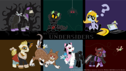 Size: 1920x1080 | Tagged: safe, artist:chromacurves, winona, dog, earth pony, insect, ladybug, parasprite, pony, spider, g4, aisha laborn, bitch (character), brian laborn, clothes, computer, dagger, dog mask, grue, hoof hold, imp (character), jean-paul "alec" vasil, knife, laptop computer, lisa wilbourn, mask, piebald coat, ponified, rachel lindt, raised paw, regent (character), scepter, skitter, supervillain, tattletale (character), taylor hebert, undersiders, worm (series)