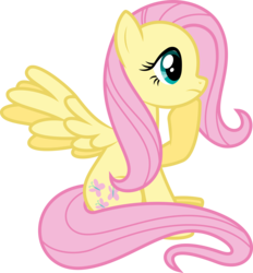 Size: 6400x6884 | Tagged: safe, artist:parclytaxel, fluttershy, g4, .svg available, absurd resolution, female, raised hoof, simple background, sitting, solo, spread wings, thinking, transparent background, vector