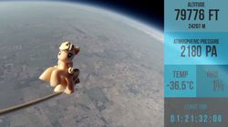 Size: 1485x824 | Tagged: safe, applejack, g4, blind bag, flying, irl, photo, ponies in real life, toy, weather balloon